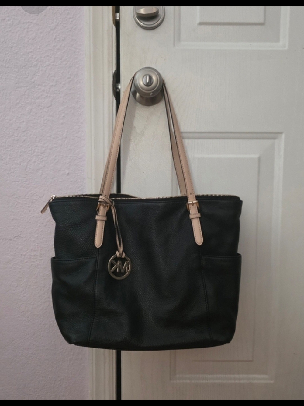 NEW- Michael Kors- Black Tote with Cream Handles